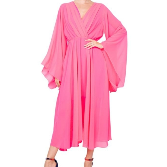 NWT Pink Maxi Wrap Dress Tea Dress Sunset Long Sleeve Spring Dress - Picture 2 of 6
